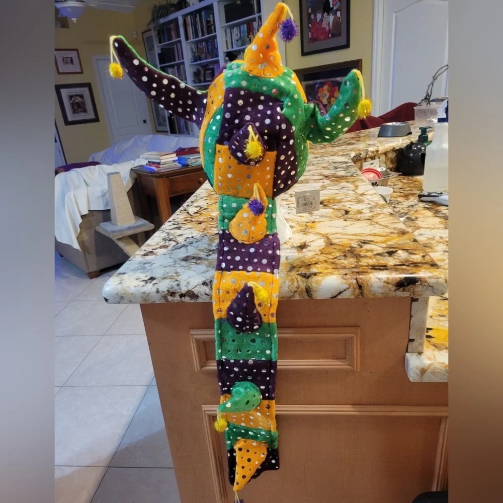 NEW - Mardi Gras Jester hat in purple gold green and sequin embellishment & tail